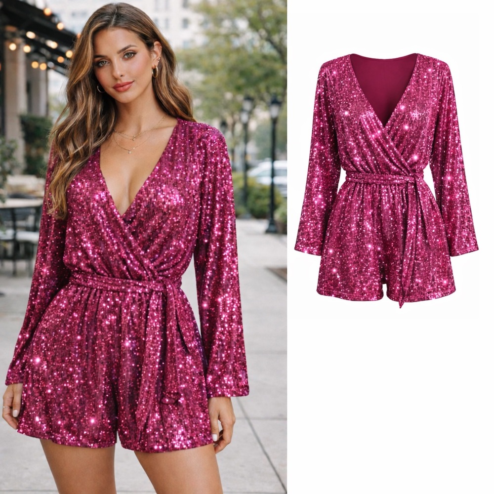 NEW Free People Pink Christa Sequin Romper